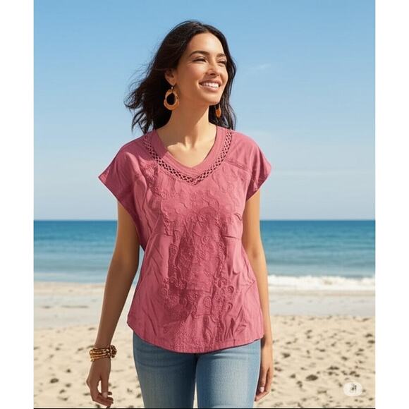 Gloria Vanderbilt Red Blouse Short Sleeves Small NWT - Picture 1 of 4
